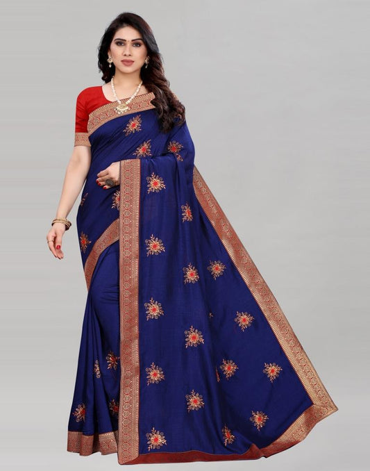 Blue Silk Embroidered Silk Saree | Sudathi