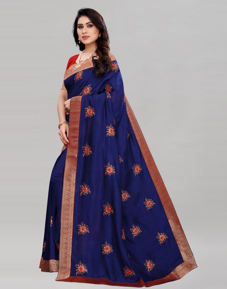 Blue Silk Embroidered Silk Saree | Sudathi