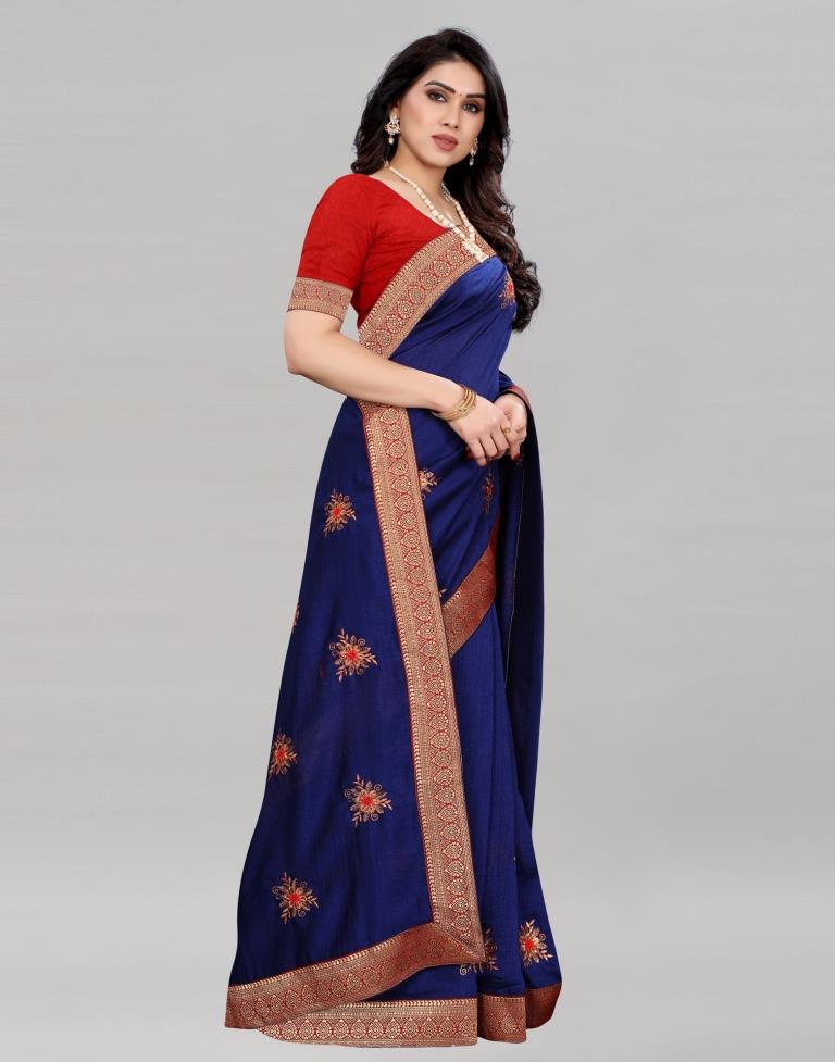 Blue Silk Embroidered Silk Saree | Sudathi