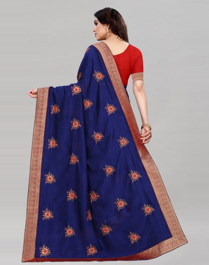 Blue Silk Embroidered Silk Saree | Sudathi