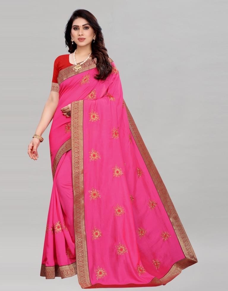 Pink Silk Embroidered Silk Saree | Sudathi