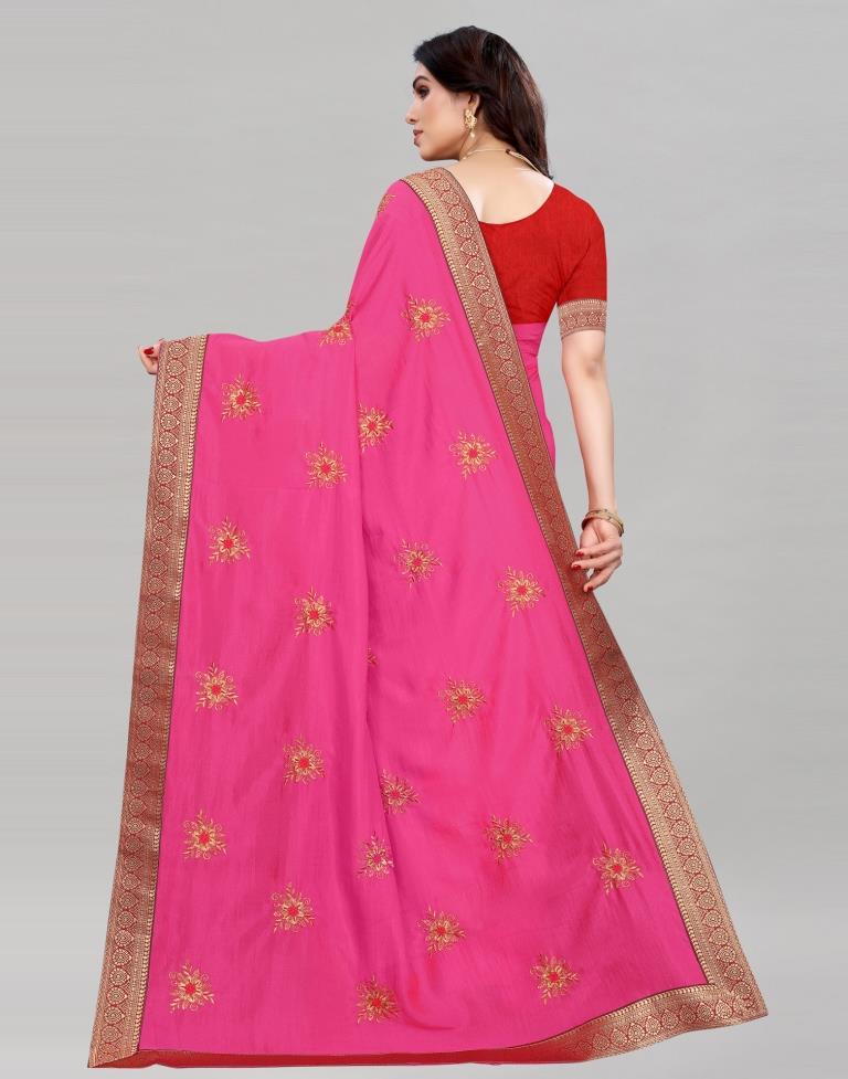 Pink Silk Embroidered Silk Saree | Sudathi