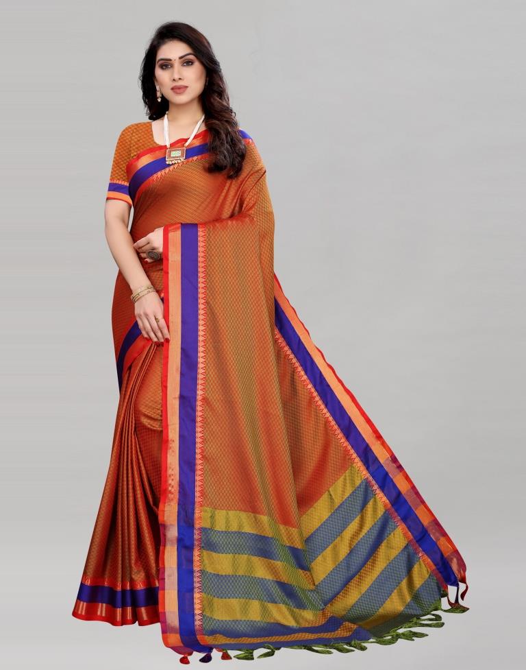 Blue Banarasi Self Woven Cotton Saree