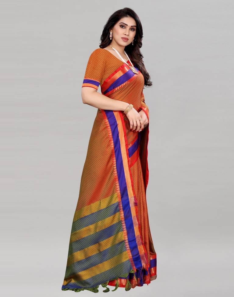 Blue Banarasi Self Woven Cotton Saree