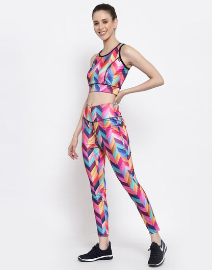 Multicolored Coloured Printed Lycra Sportswear | Leemboodi