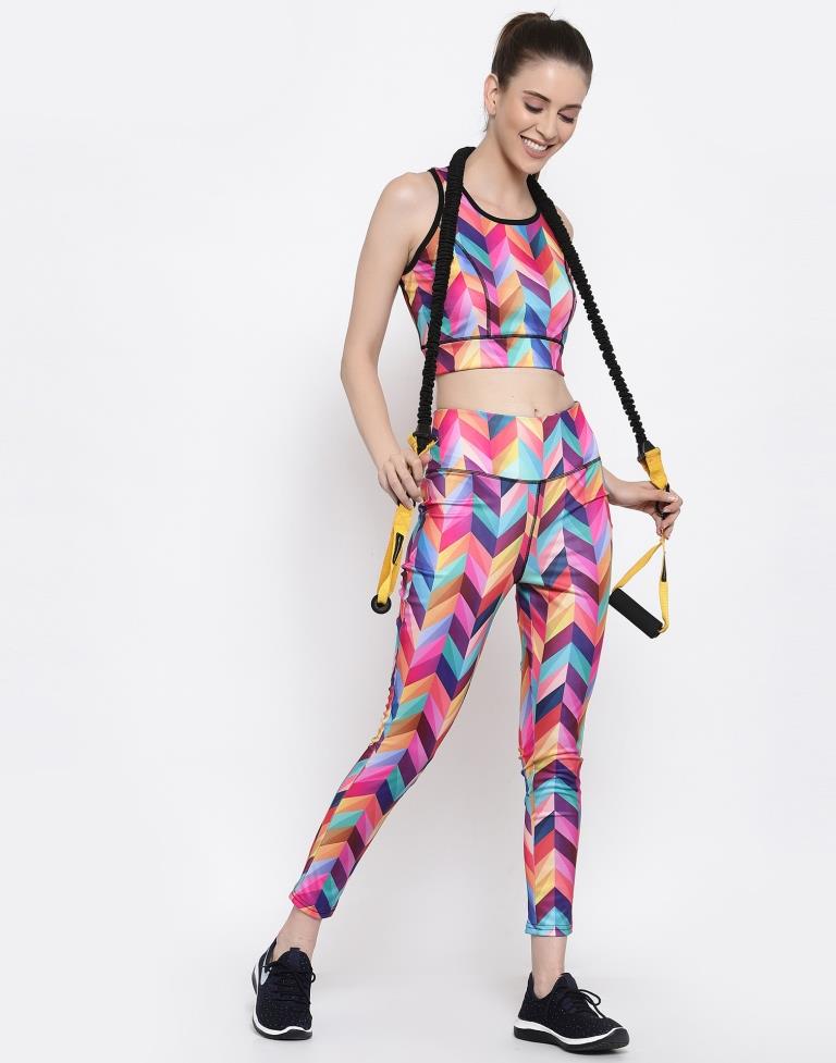Multicolored Coloured Printed Lycra Sportswear | Leemboodi