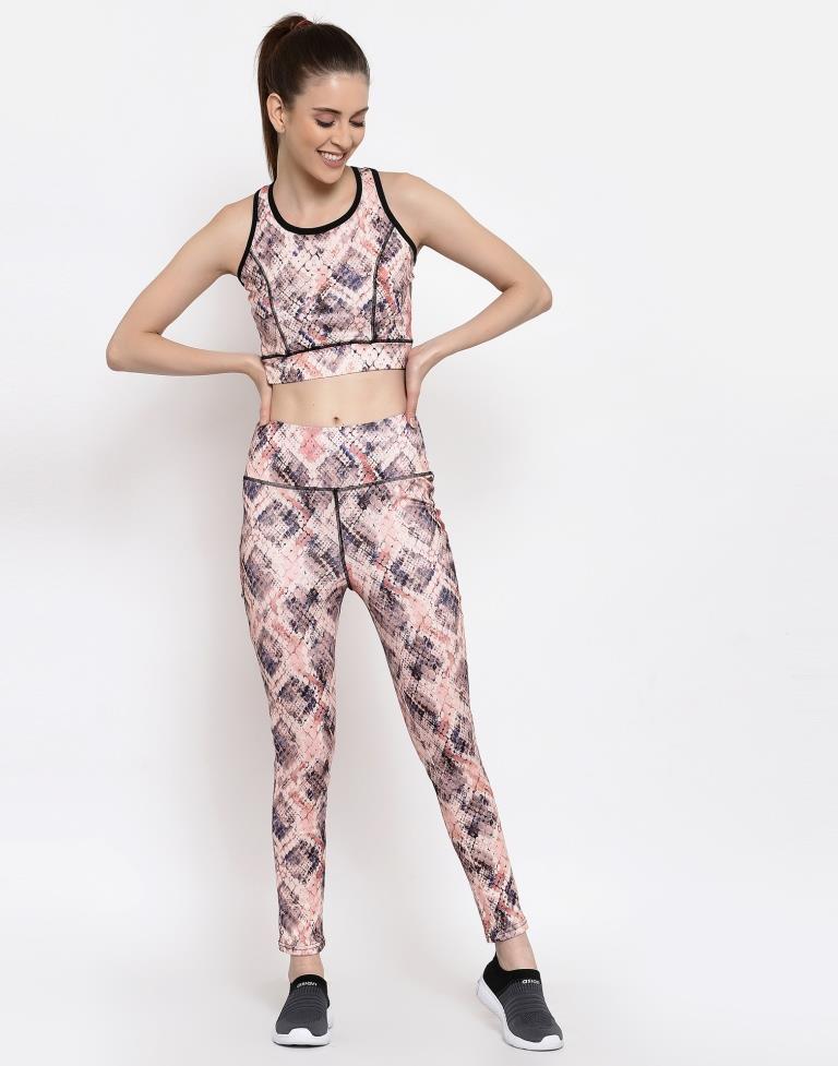 Beige Coloured Printed Lycra Sportswear | Leemboodi