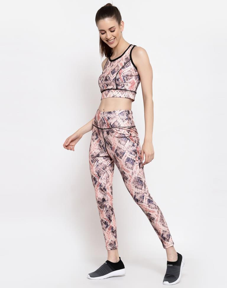 Beige Coloured Printed Lycra Sportswear | Leemboodi