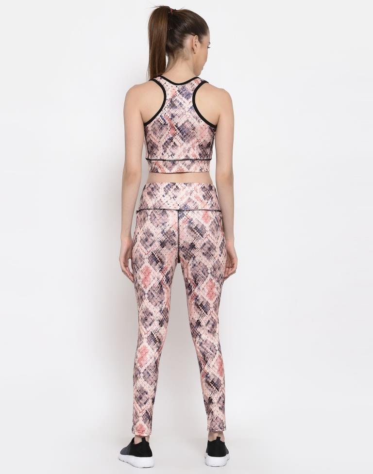 Beige Coloured Printed Lycra Sportswear | Leemboodi