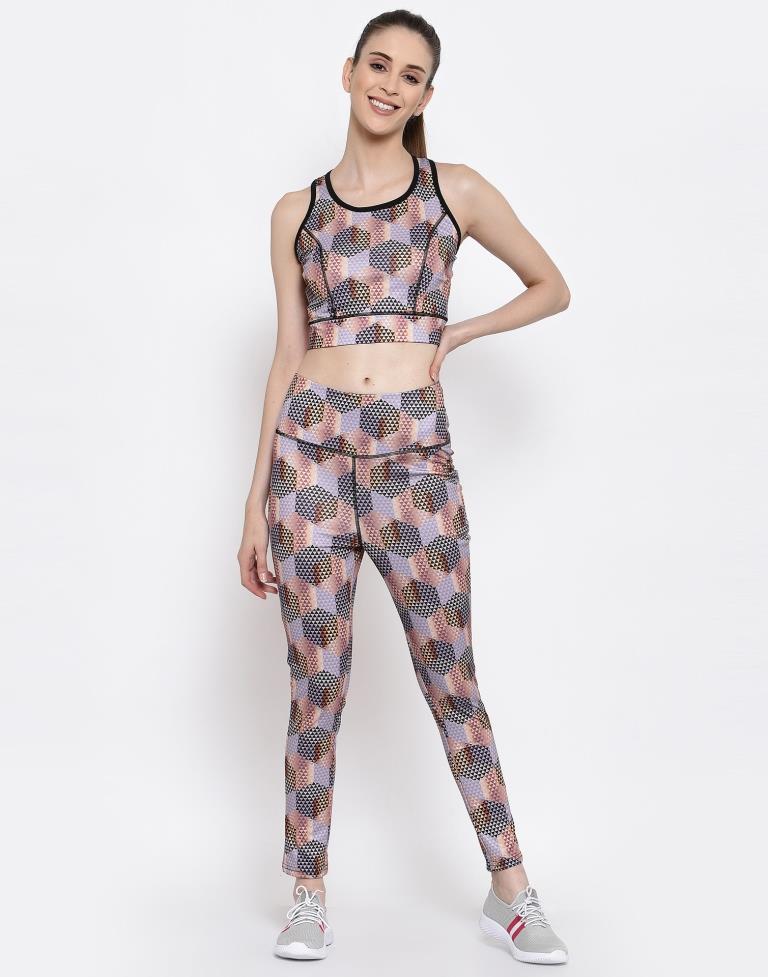 Lavender Coloured Printed Lycra Sportswear | Leemboodi