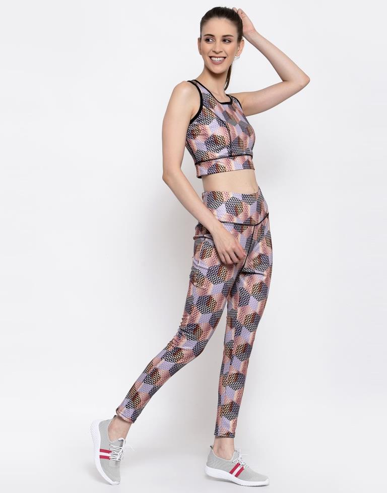 Lavender Coloured Printed Lycra Sportswear | Leemboodi