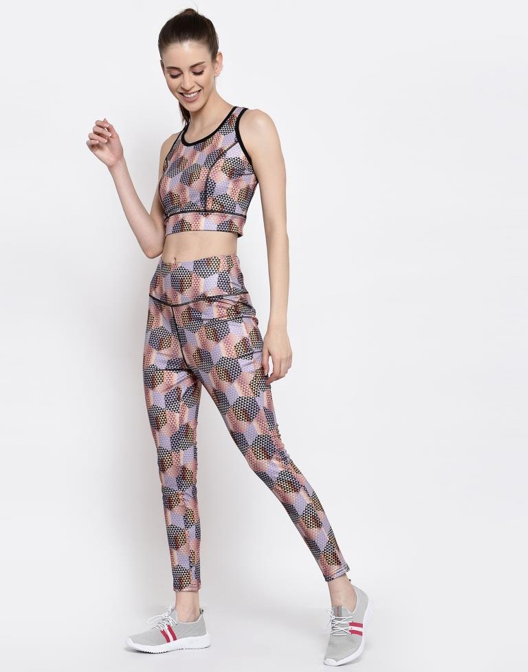 Lavender Coloured Printed Lycra Sportswear | Leemboodi