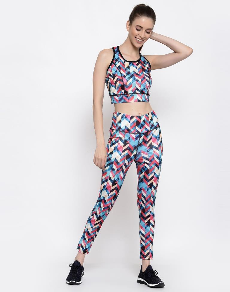 Multicolored Coloured Printed Lycra Sportswear | Leemboodi