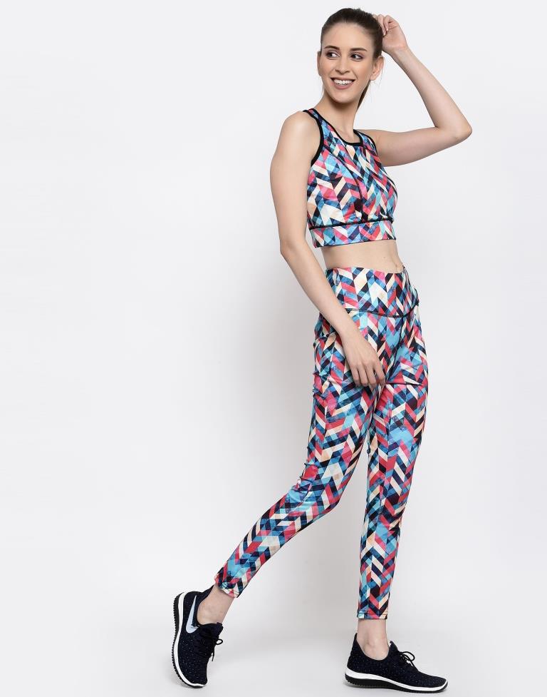 Multicolored Coloured Printed Lycra Sportswear | Leemboodi
