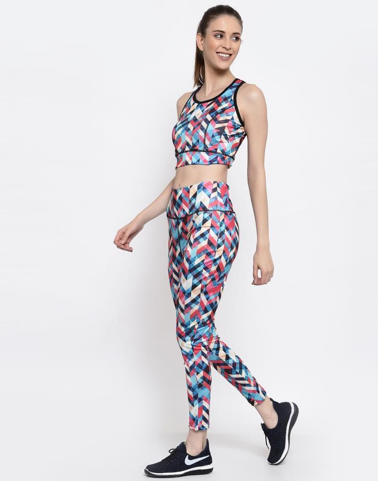 Multicolored Coloured Printed Lycra Sportswear | Leemboodi