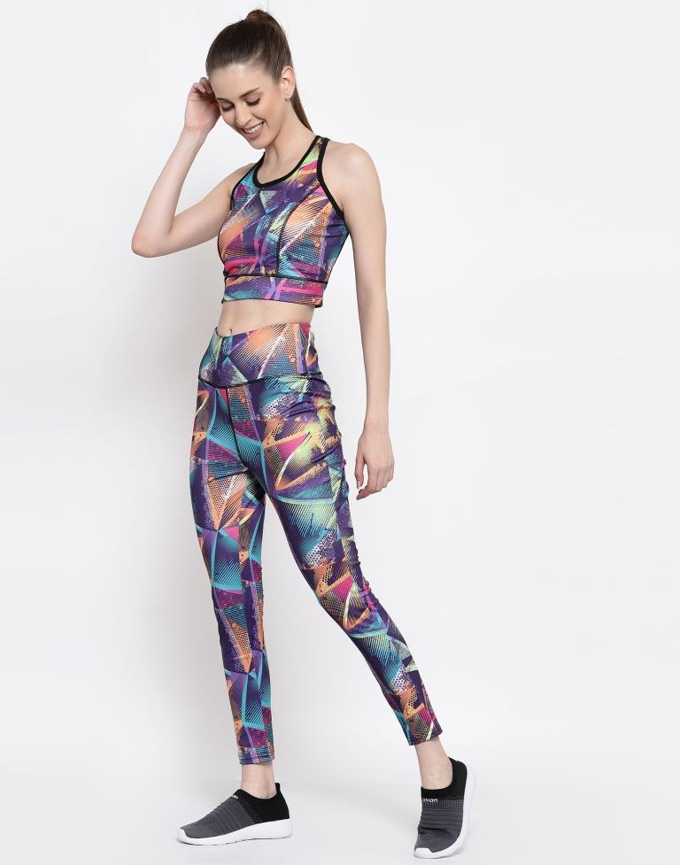 Multicolored Coloured Printed Lycra Sportswear | Leemboodi
