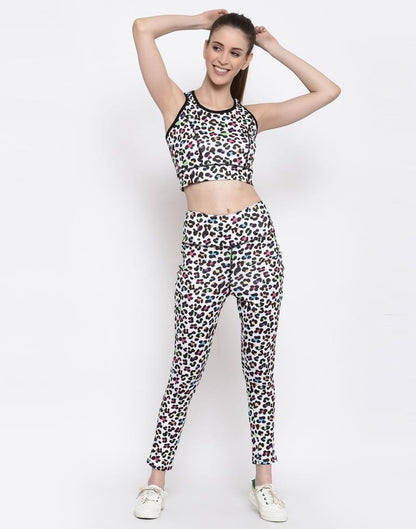 White Coloured Printed Lycra Sportswear | Leemboodi