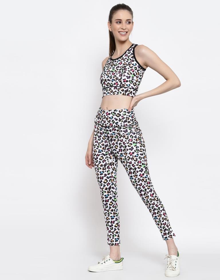 White Coloured Printed Lycra Sportswear | Leemboodi