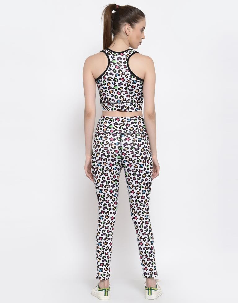 White Coloured Printed Lycra Sportswear | Leemboodi