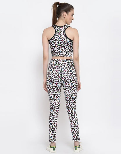 White Coloured Printed Lycra Sportswear | Leemboodi