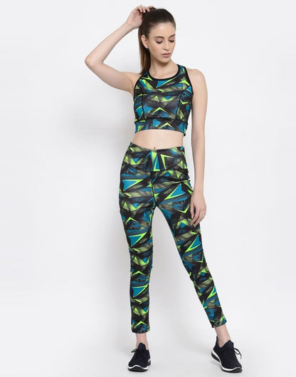 Black Coloured Printed Lycra Sportswear | Leemboodi