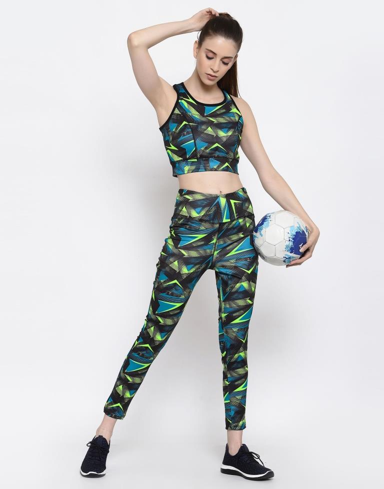 Black Coloured Printed Lycra Sportswear | Leemboodi