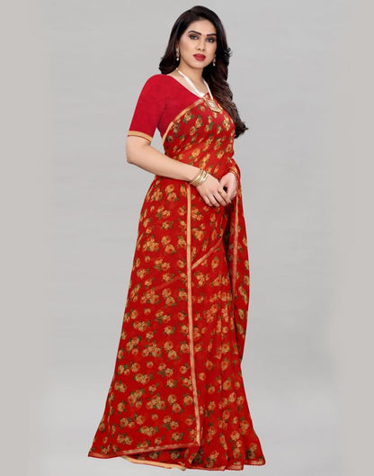 Sleek Red Printed Saree | Sudathi