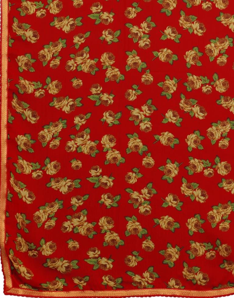 Sleek Red Printed Saree | Sudathi