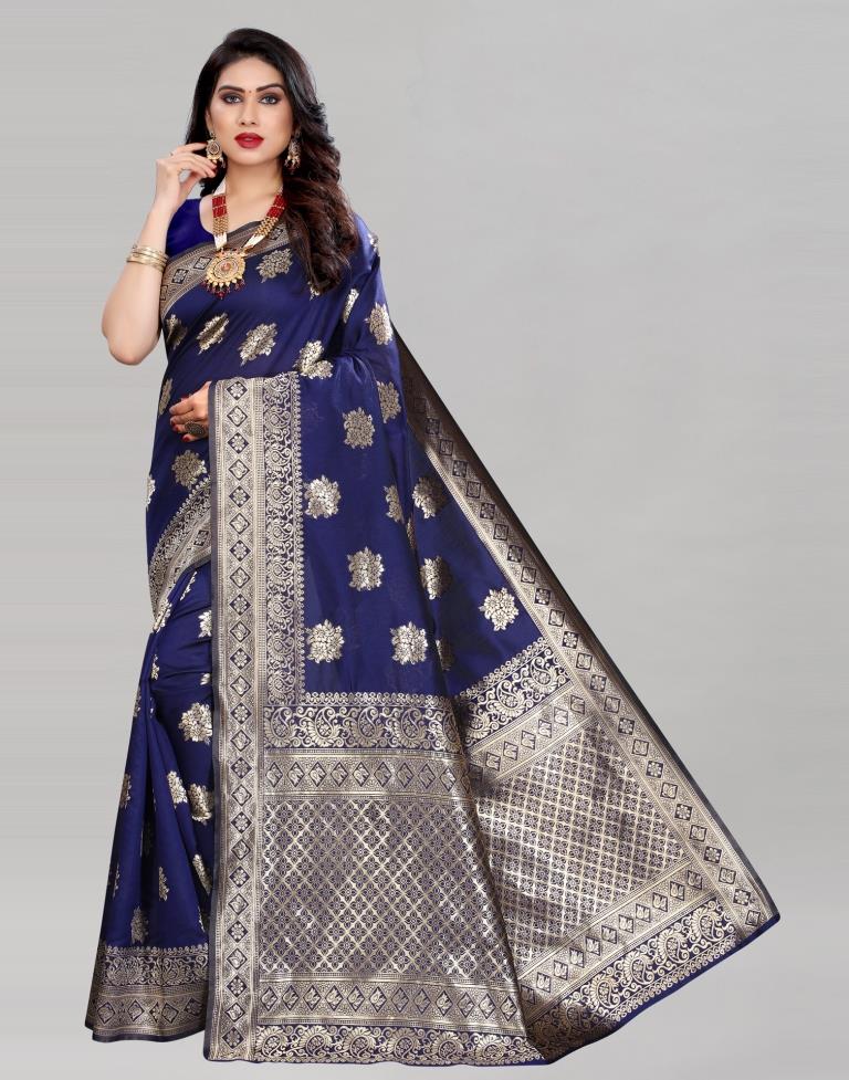 Classy Navy Blue Banarasi Saree | Sudathi