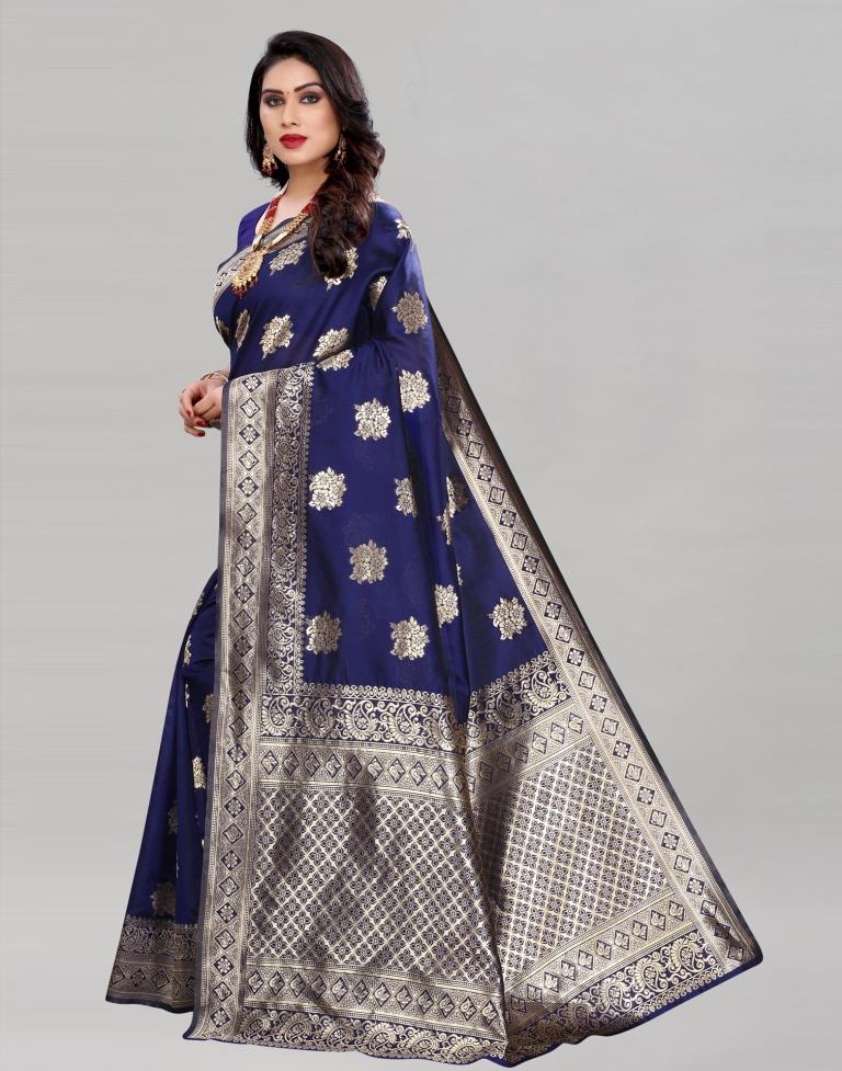 Classy Navy Blue Banarasi Saree | Sudathi