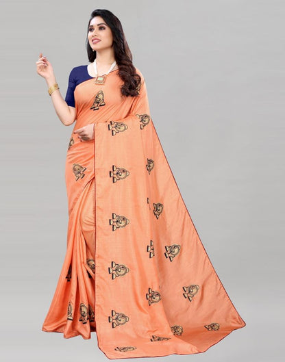 Light Orange Coloured Dola Silk Embroidered Saree | Sudathi