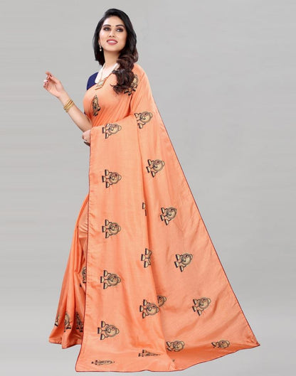 Light Orange Coloured Dola Silk Embroidered Saree | Sudathi