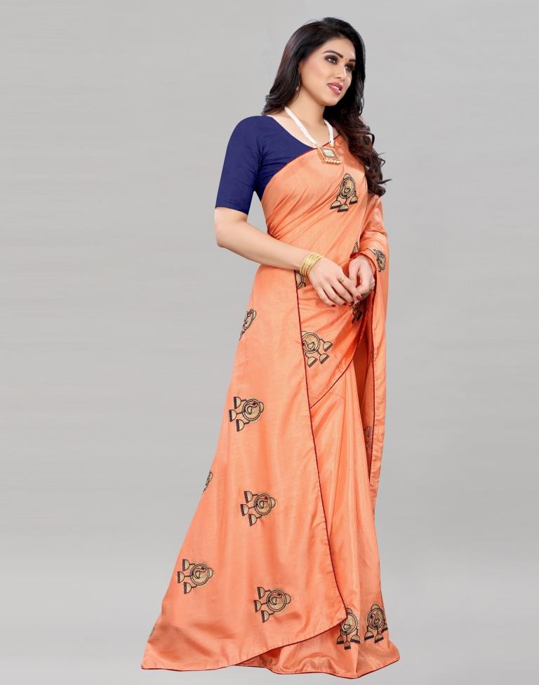 Light Orange Coloured Dola Silk Embroidered Saree | Sudathi