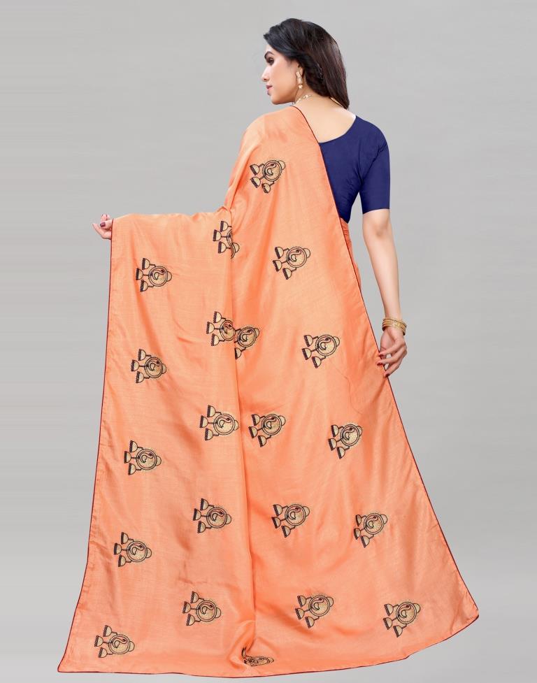 Light Orange Coloured Dola Silk Embroidered Saree | Sudathi