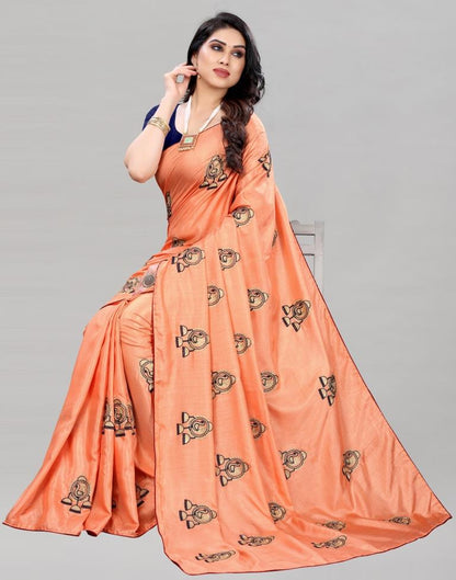 Light Orange Coloured Dola Silk Embroidered Saree | Sudathi