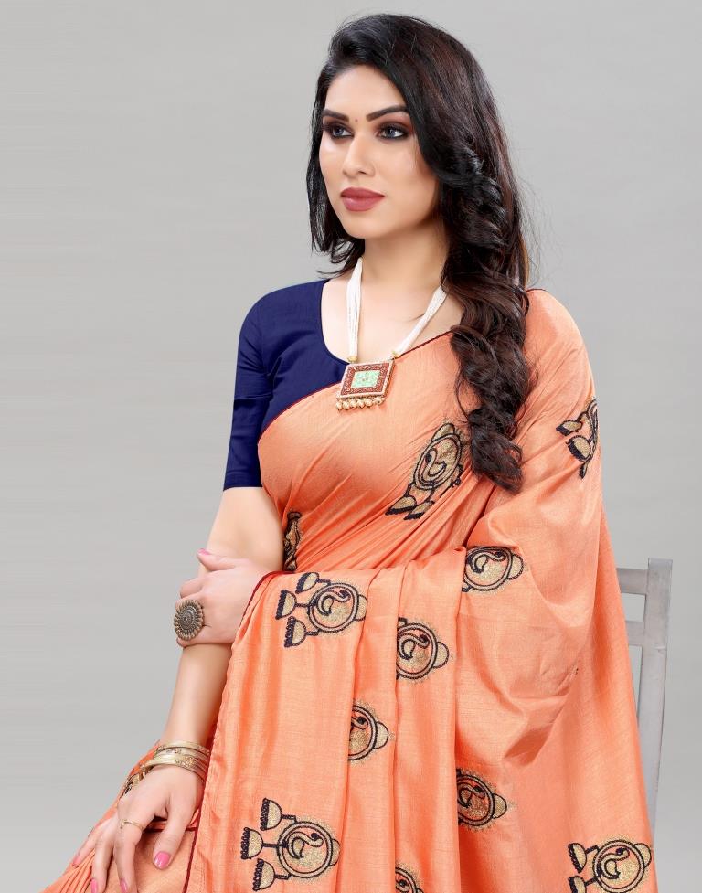 Light Orange Coloured Dola Silk Embroidered Saree | Sudathi