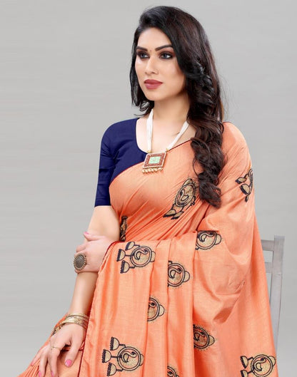 Light Orange Coloured Dola Silk Embroidered Saree | Sudathi