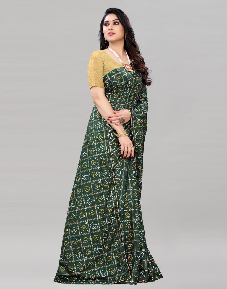Bottle Green Coloured Dola Silk Printed Casual saree | Sudathi