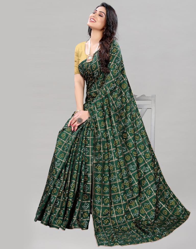 Bottle Green Coloured Dola Silk Printed Casual saree | Sudathi