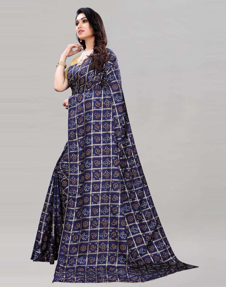 Navy Blue Coloured Dola Silk Printed Casual saree | Sudathi