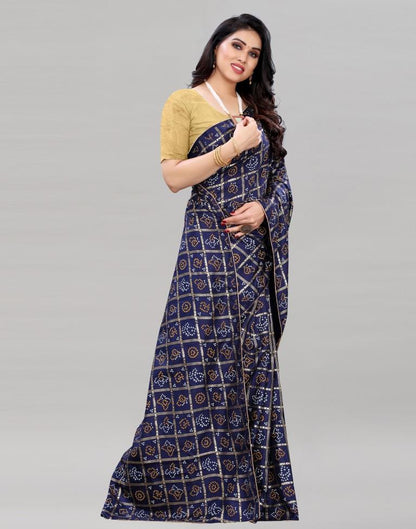 Navy Blue Coloured Dola Silk Printed Casual saree | Sudathi