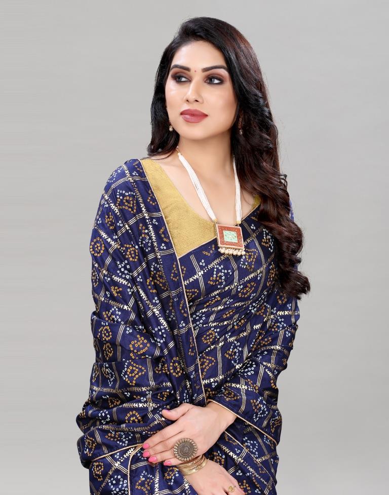 Navy Blue Coloured Dola Silk Printed Casual saree | Sudathi