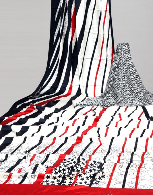 White Coloured Satin Silk Printed Casual saree | Sudathi