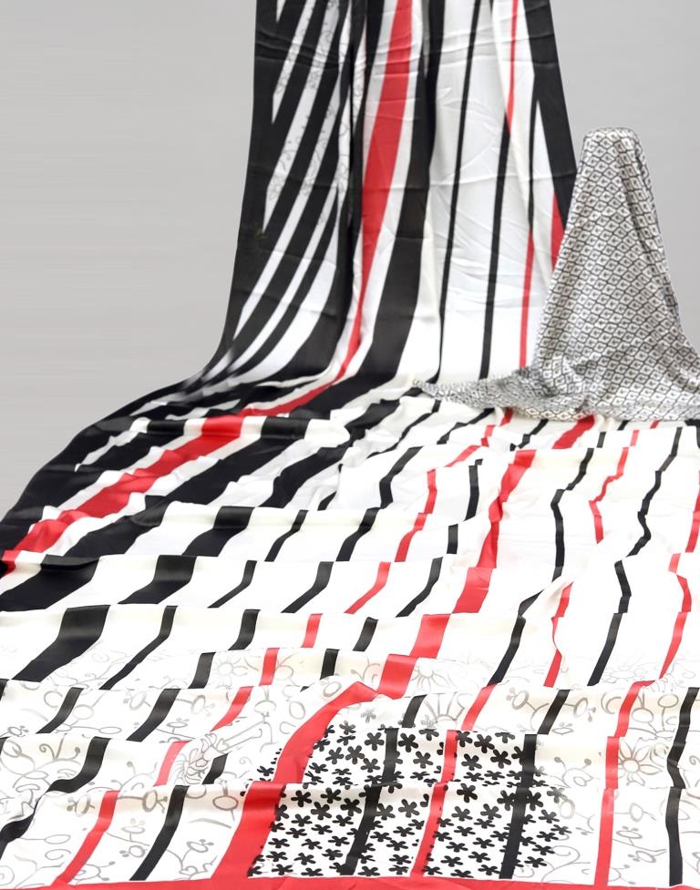 Off Black Coloured Satin Silk Printed Casual saree | Sudathi