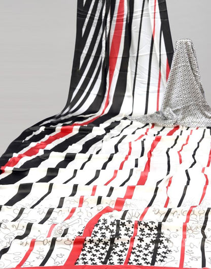 Off Black Coloured Satin Silk Printed Casual saree | Sudathi