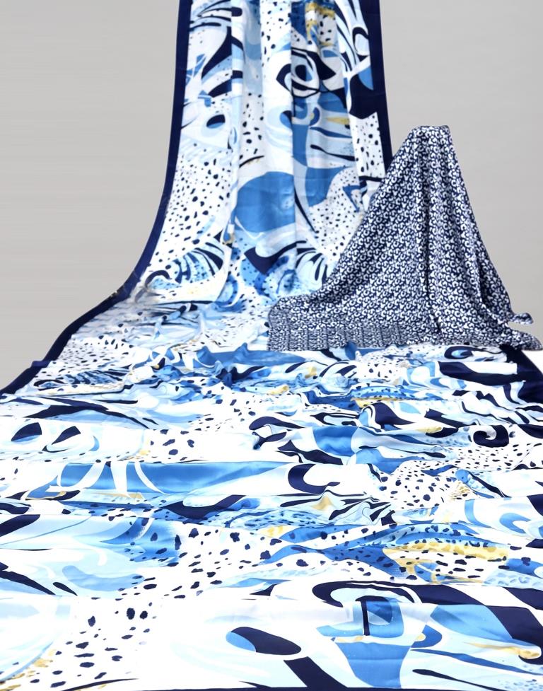 Off White Coloured Satin Silk Printed Casual saree | Sudathi