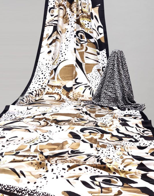 White Coloured Satin Silk Printed Casual saree | Sudathi