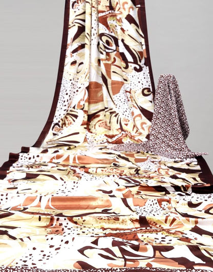 White Coloured Satin Silk Printed Casual saree | Sudathi