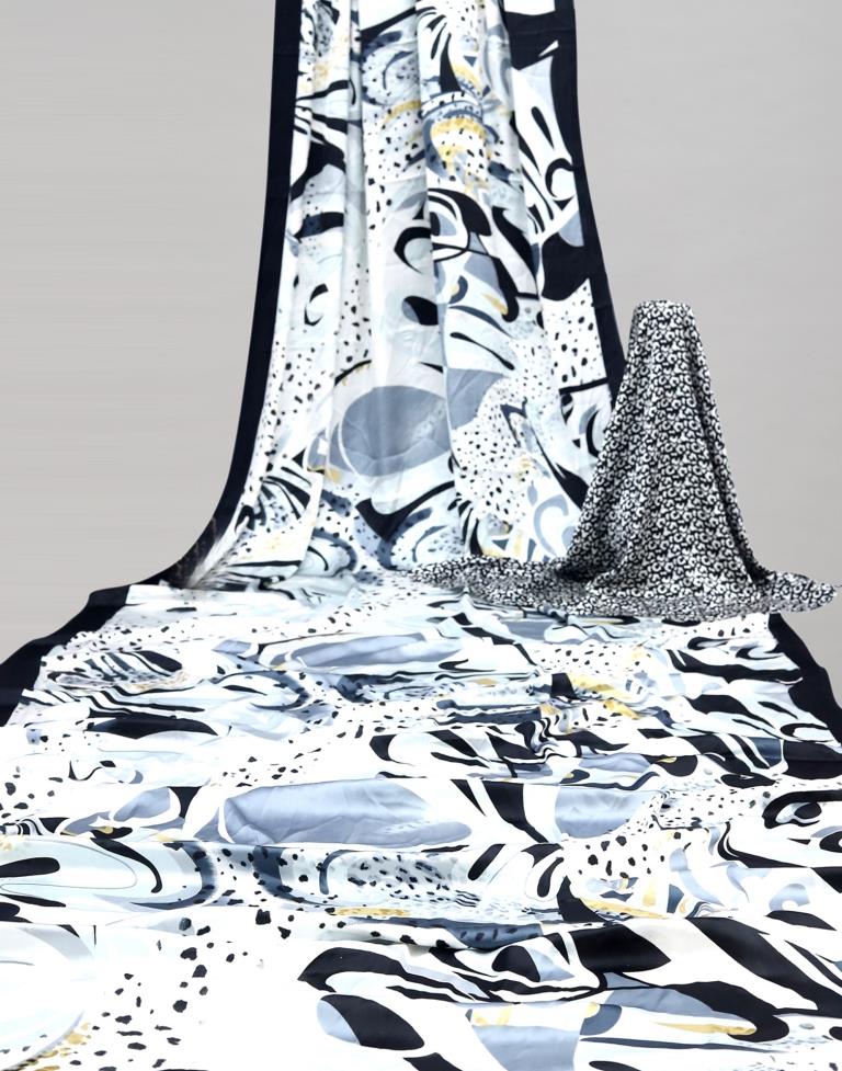 White Coloured Satin Silk Printed Casual saree | Sudathi