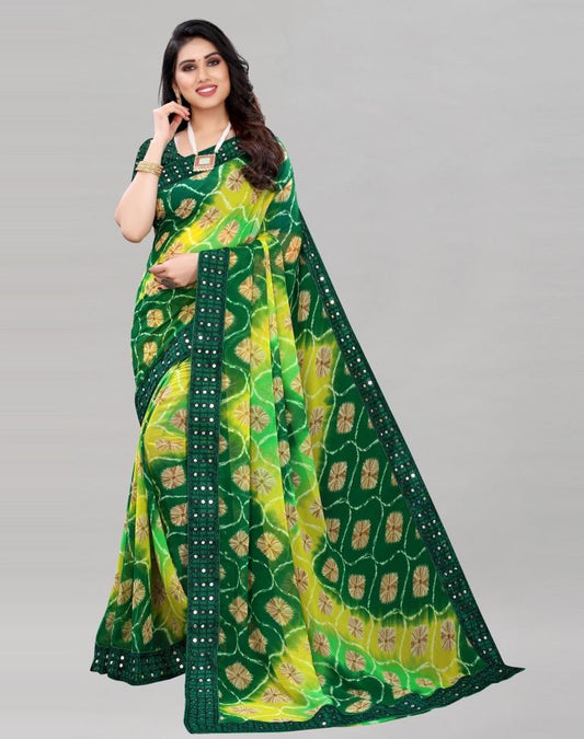 Green Bandhani Printed Saree | Sudathi
